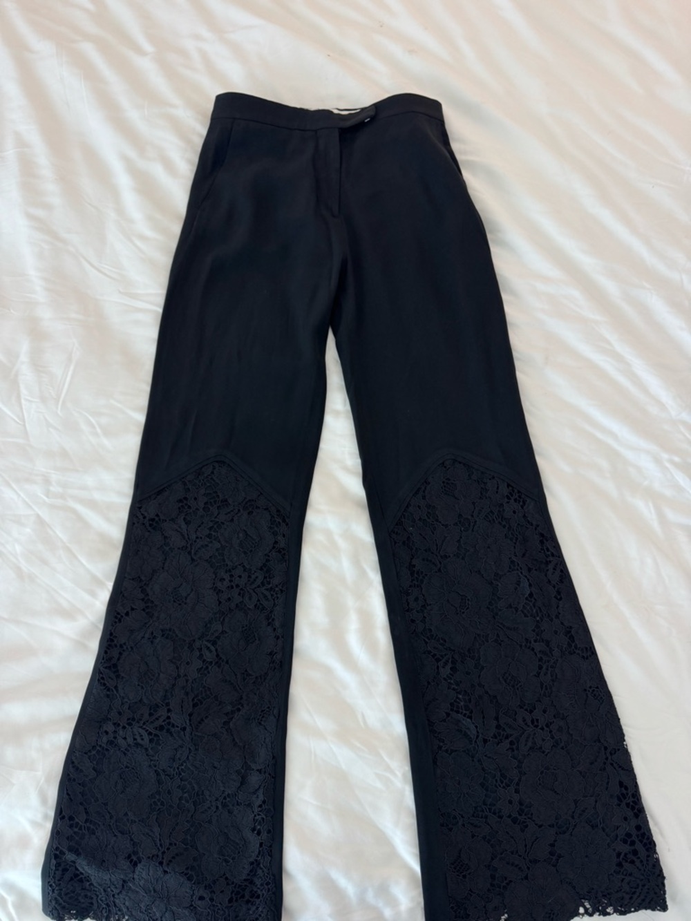 Zara Studio Black Lace-Panel Wide Leg Pants